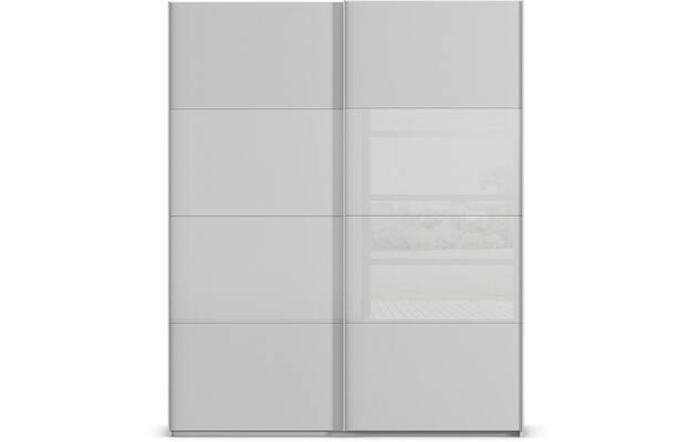 Goossens kledingkast finca combi glans mat glas grijs hoogwaardig meubelplaat - 8244391-{merk}-finca-combi-sts-grijs-schuifdeuren-01